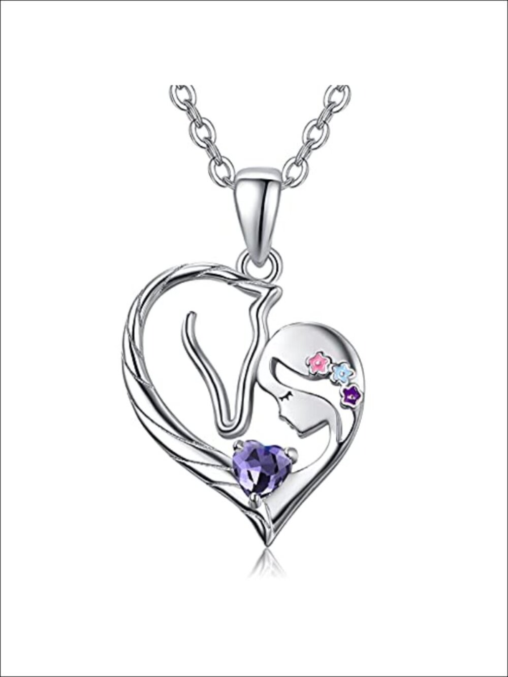 925 Sterling Silver Horse Birthstone Pendant Necklace 18in